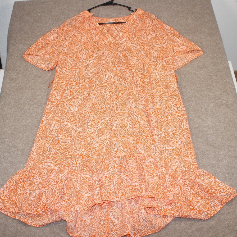 Cato Orange Paisley Ruffle Hem Mini Dress Womens Large Short Sleeve V-Neck